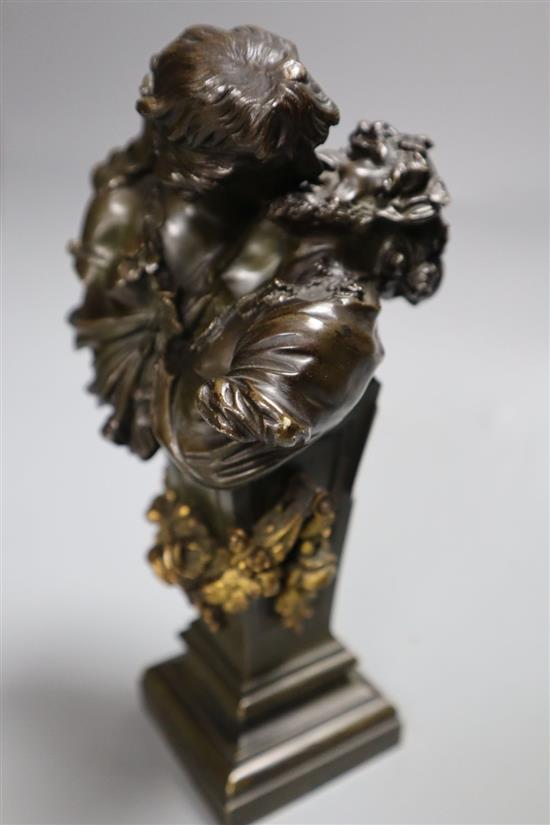 A late 19th century French bronze double bust of lovers, height 20cm